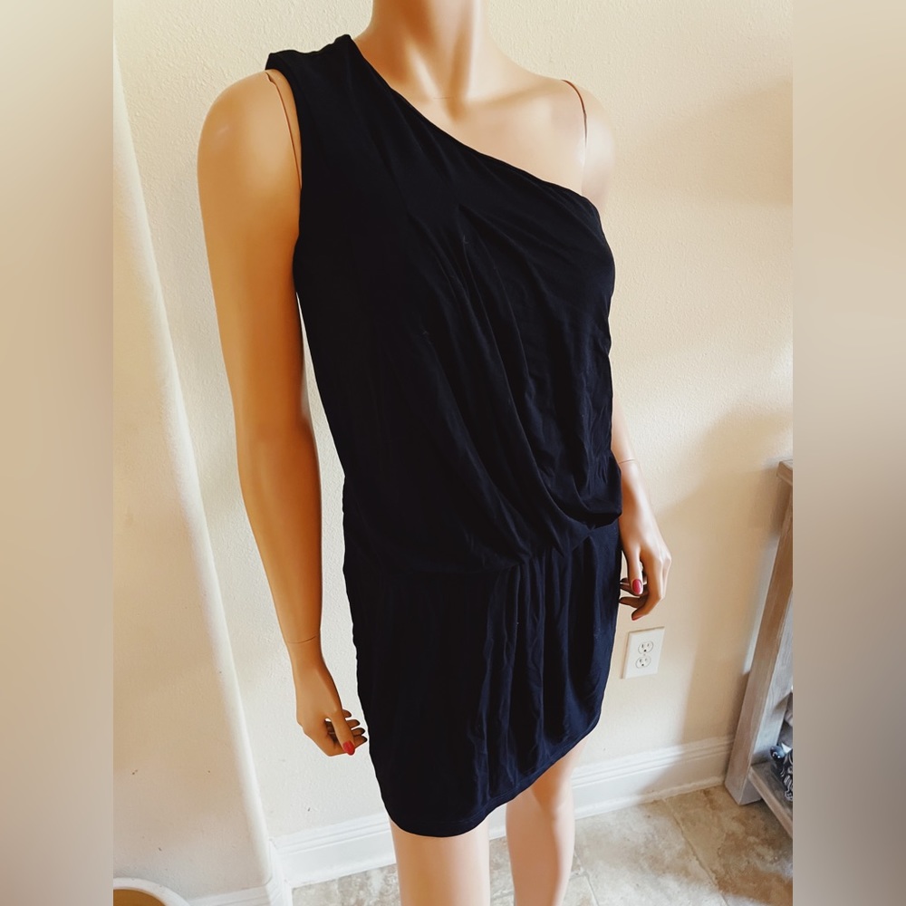 Susana Monaco Black One Shoulder Jersey Blouson Stretch Dress M 6 8
